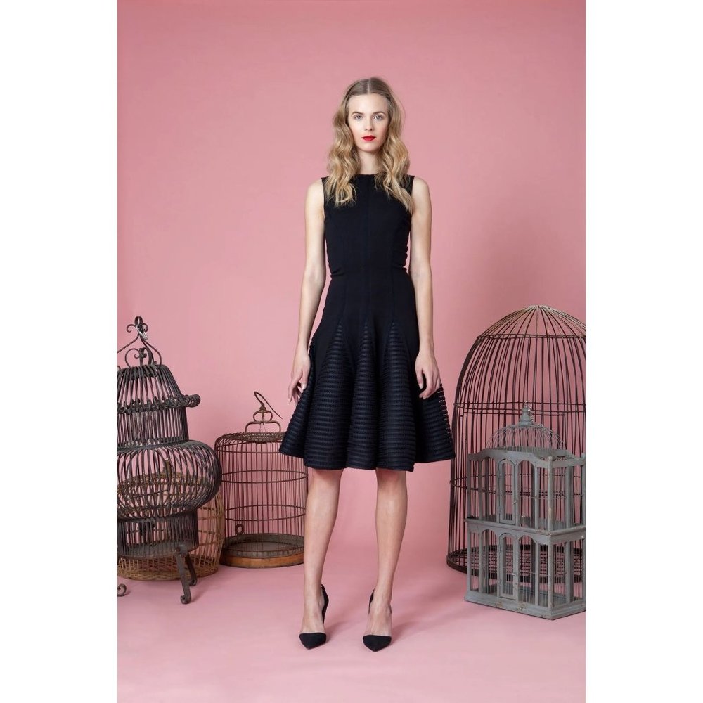 Lela Rose Black Sleeveless Fit-and-Flare Midi Dress